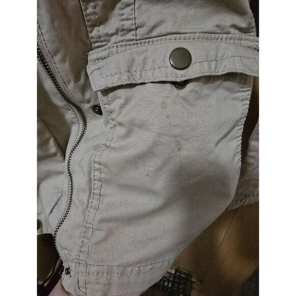 Womens Beige Utility Jacket Hood Snap Buttons Stud Detail Lightweight Casual S - Picture 2 of 16